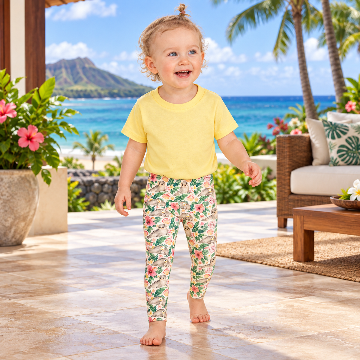 Little Queens Monk Seal Aloha Kids Leggings