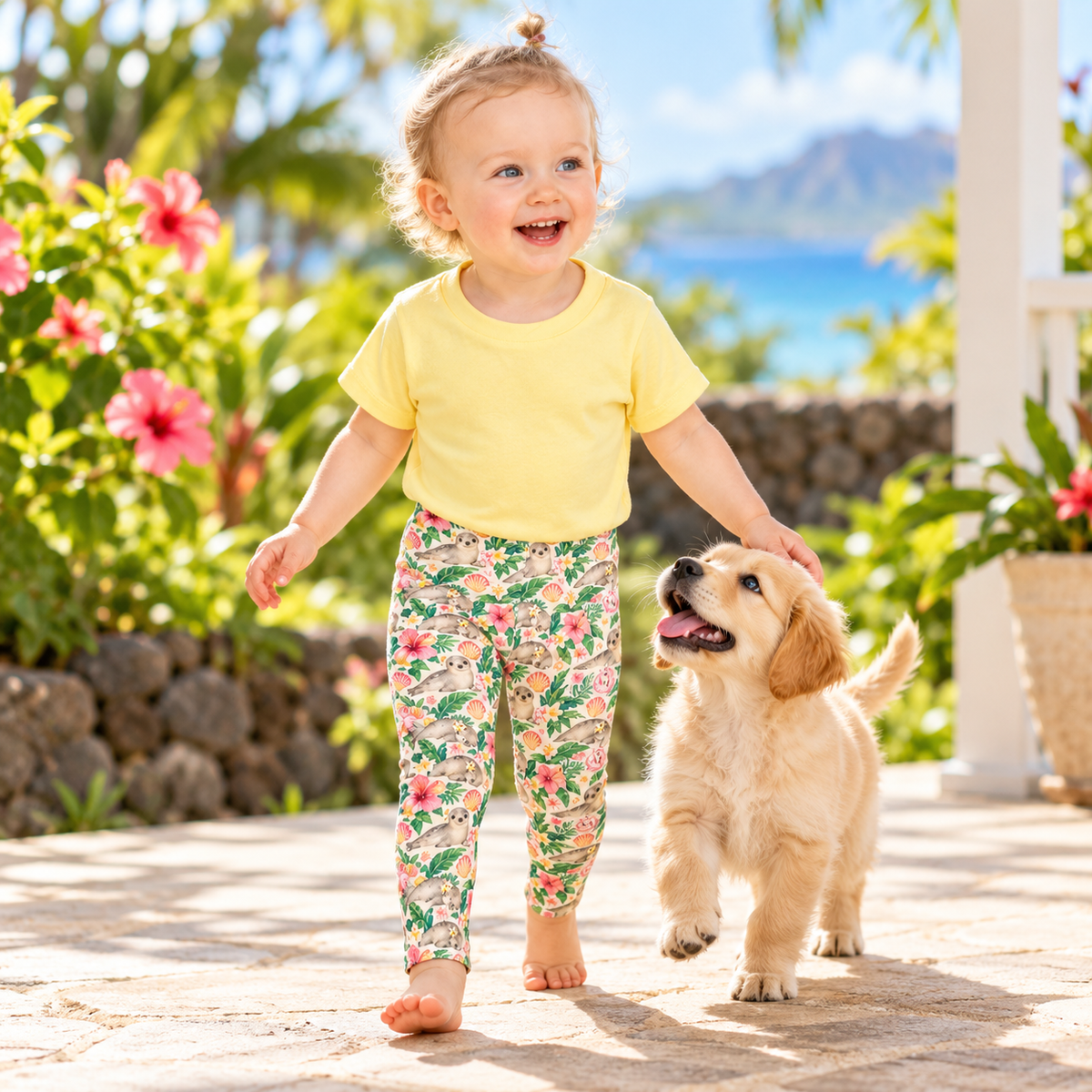 Little Queens Monk Seal Aloha Kids Leggings
