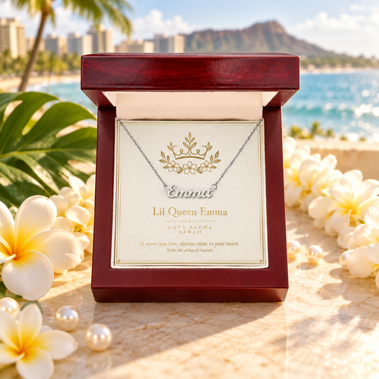 Lil Queen Emma Custom Name Necklace in luxury gift box, Waikiki