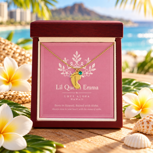Lil Queen Emma Baby Name Necklace with birthstone in luxury gift box, Waikiki